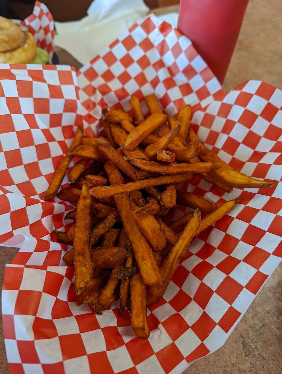 Menu board with comfort food and quick bites.