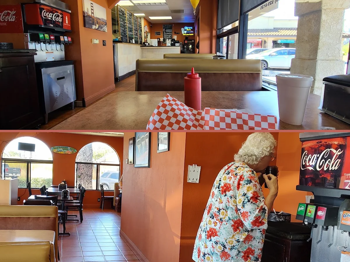 Quiet lunch spot with indoor tables.